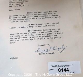 1961 Signed Thank You Note from Casey Stengel to Clifford Evans on Casey Stengel Enterprises Letterhead. Sports Baseball Memorabilia