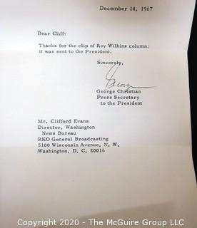 Group of Correspondence to Clifford Evans from George Christian and Thomas Johnson, some on White House Letterhead. 