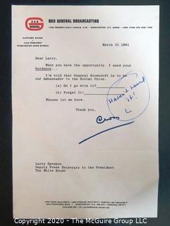 1981 Response to Clifford Evans from Larry Speakes, WH Press Secretary, regarding New Ambassador to the Soviet Union.