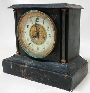 Antique Waterbury Clock Company Mantel Clock in Metal Case.