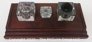 Heavy Crystal Glass Double Inkwell Desk Set