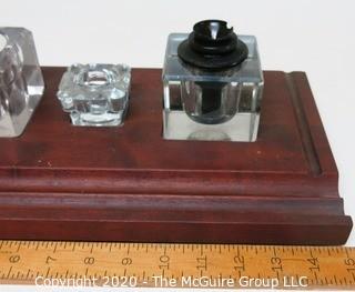 Heavy Crystal Glass Double Inkwell Desk Set