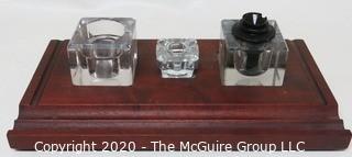 Heavy Crystal Glass Double Inkwell Desk Set