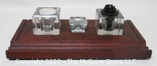 Heavy Crystal Glass Double Inkwell Desk Set