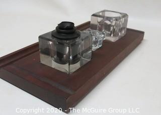 Heavy Crystal Glass Double Inkwell Desk Set