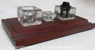 Heavy Crystal Glass Double Inkwell Desk Set