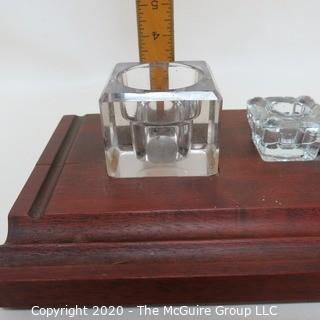 Heavy Crystal Glass Double Inkwell Desk Set