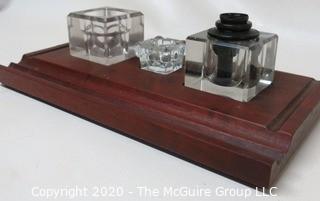 Heavy Crystal Glass Double Inkwell Desk Set