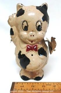 Antique Wind Up Metal Tin Porky Pig Toy