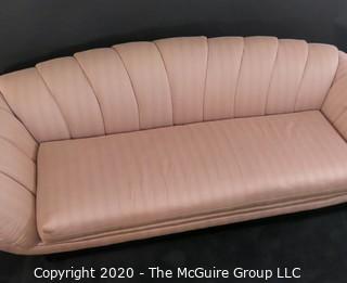 Like New Channel Back Upholstered Sofa of the Art Deco style; made by Thayer Coggin, Inc.; 94"W x 31"T (at back). Furniture