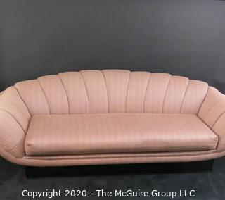 Like New Channel Back Upholstered Sofa of the Art Deco style; made by Thayer Coggin, Inc.; 94"W x 31"T (at back). Furniture