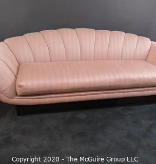 Like New Channel Back Upholstered Sofa of the Art Deco style; made by Thayer Coggin, Inc.; 94"W x 31"T (at back). Furniture