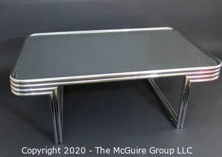 Art Deco Style Heavy Chrome and Smokey Glass Coffee Table; Swaim Furniture Company; 32 x 48 x 17" Tall (Note: Description altered 11.14.20 @ 3:20pm ET)