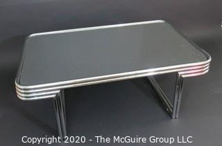 Art Deco Style Heavy Chrome and Smokey Glass Coffee Table; Swaim Furniture Company; 32 x 48 x 17" Tall (Note: Description altered 11.14.20 @ 3:20pm ET)