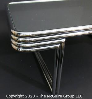 Art Deco Style Heavy Chrome and Smokey Glass Coffee Table; Swaim Furniture Company; 32 x 48 x 17" Tall (Note: Description altered 11.14.20 @ 3:20pm ET)