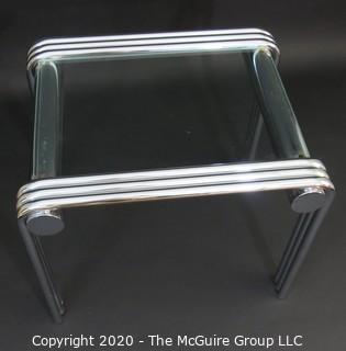 Art Deco Style Heavy Chrome and Glass Occasional Table, Swaim Furniture Company; 26.5 x 26.5 x 22"T