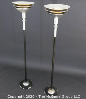 Vintage Pair Art Deco Chrome and Mustard Yellow Enamel Painted Torchiere Lamps; 68"T  Lighting