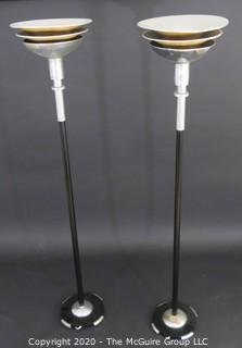 Vintage Pair Art Deco Chrome and Mustard Yellow Enamel Painted Torchiere Lamps; 68"T  Lighting