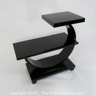 Art Deco 2 Level Stepped Back Black Lacquered Cocktail Table with Arched Support. 22 x 12 x 26"T 