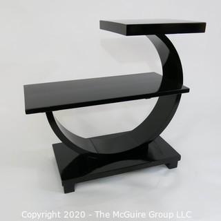 Art Deco 2 Level Stepped Back Black Lacquered Cocktail Table with Arched Support. 22 x 12 x 26"T 