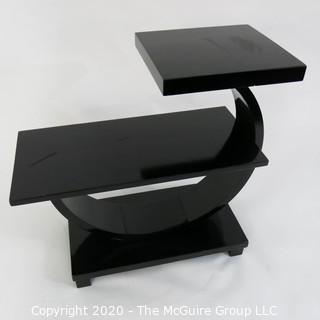 Art Deco 2 Level Stepped Back Black Lacquered Cocktail Table with Arched Support. 22 x 12 x 26"T 