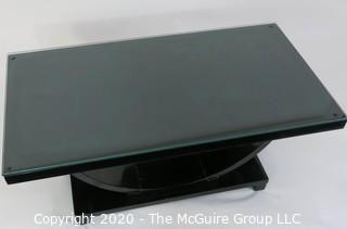 Art Deco: Glass Topped Black Lacquered Cocktail Table with Arched Support; 40.5 x 22 x 17"T 