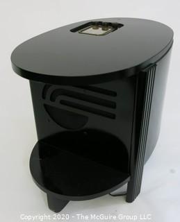 Custom made vintage Philco AM Tube Radio Inserted into Black Lacquered Cocktail Table with Circular Lower Shelf. 24.5 x 15 x 19"T. Furniture (Note: Description altered 11.18.20 @ 10:25am ET)