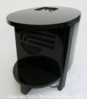 Custom made vintage Philco AM Tube Radio Inserted into Black Lacquered Cocktail Table with Circular Lower Shelf. 24.5 x 15 x 19"T. Furniture (Note: Description altered 11.18.20 @ 10:25am ET)