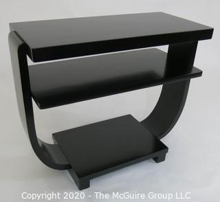 Art Deco Black Lacquered Two Shelf Cocktail Table with Arched Support; 27 x 12 x 22"T.  