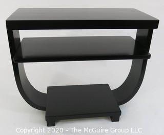 Art Deco Black Lacquered Two Shelf Cocktail Table with Arched Support; 27 x 12 x 22"T.  