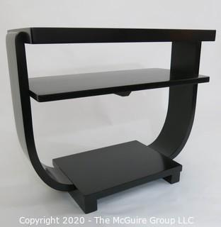 Art Deco Black Lacquered Two Shelf Cocktail Table with Arched Support; 27 x 12 x 22"T.  