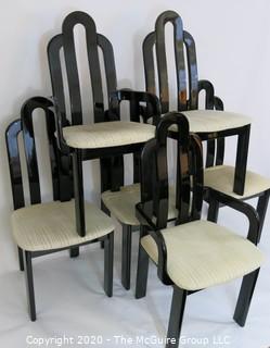 Set of 6 Art Deco style Black Lacquered "Paperclip" Dining Chairs; 4 side, 2 arm; back height 42"