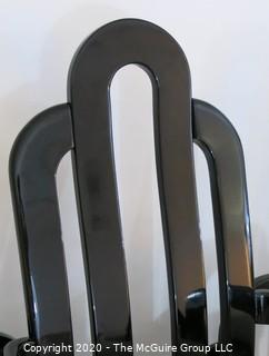 Set of 6 Art Deco style Black Lacquered "Paperclip" Dining Chairs; 4 side, 2 arm; back height 42"