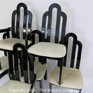 Set of 6 Art Deco style Black Lacquered "Paperclip" Dining Chairs; 4 side, 2 arm; back height 42"