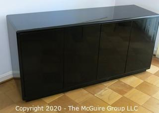 Art Deco Style Black Lacquered Buffet; (2) sets of double doors, each with pullout top drawer with two shelves beneath. Made in Italy. 66W x 20D x 32"T  