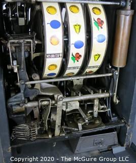 "The Naked Lady" Art Deco Caille Bros. Superior 25 Cent Bell Fruit Gum Slot Machine, circa 1925 in Working Condition. 13 5/8" x 12 3/8" x 22"T. 