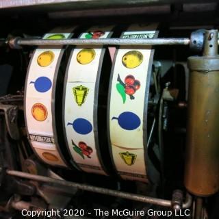 "The Naked Lady" Art Deco Caille Bros. Superior 25 Cent Bell Fruit Gum Slot Machine, circa 1925 in Working Condition. 13 5/8" x 12 3/8" x 22"T. 