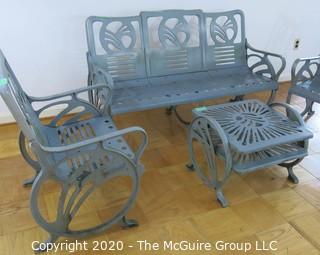 Art Deco HEAVY Cast Iron Patio Garden Set Made by Jacobs Manufacturing Company., Bridgeport, Alabama, circa 1940.  Bench is 53" Long. Outdoor Furniture.