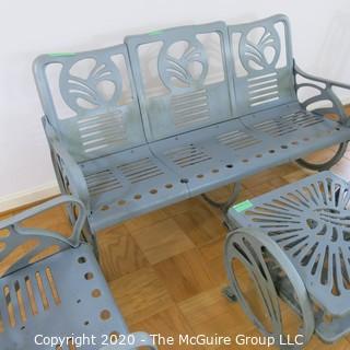 Art Deco HEAVY Cast Iron Patio Garden Set Made by Jacobs Manufacturing Company., Bridgeport, Alabama, circa 1940.  Bench is 53" Long. Outdoor Furniture.