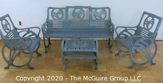 Art Deco HEAVY Cast Iron Patio Garden Set Made by Jacobs Manufacturing Company., Bridgeport, Alabama, circa 1940.  Bench is 53" Long. Outdoor Furniture.