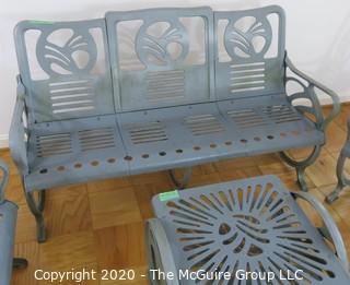 Art Deco HEAVY Cast Iron Patio Garden Set Made by Jacobs Manufacturing Company., Bridgeport, Alabama, circa 1940.  Bench is 53" Long. Outdoor Furniture.