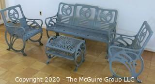 Art Deco HEAVY Cast Iron Patio Garden Set Made by Jacobs Manufacturing Company., Bridgeport, Alabama, circa 1940.  Bench is 53" Long. Outdoor Furniture.