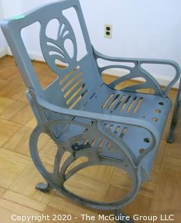 Art Deco HEAVY Cast Iron Patio Garden Set Made by Jacobs Manufacturing Company., Bridgeport, Alabama, circa 1940.  Bench is 53" Long. Outdoor Furniture.