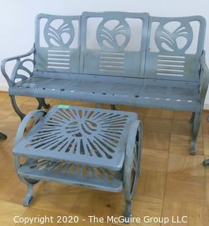 Art Deco HEAVY Cast Iron Patio Garden Set Made by Jacobs Manufacturing Company., Bridgeport, Alabama, circa 1940.  Bench is 53" Long. Outdoor Furniture.