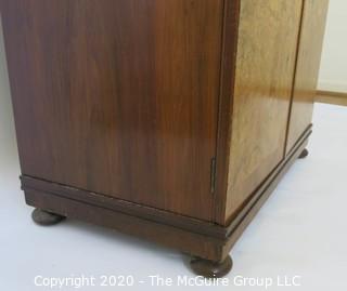 Tall men's dressing cabinet; Art Deco Period Piece with highly figured book-matched veneer front; 33"W  51"T x 19"D.  Vintage. Furniture.