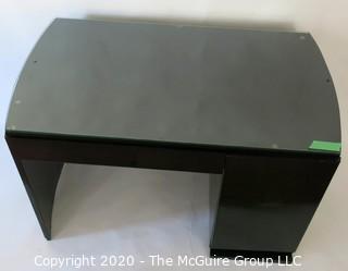 French Art Deco Black Lacquered Desk with Curved Sides & Four Drawers.  Includes non-period "Paperclip" Chair. Desk Measures 47W x 27.5D x 30T 