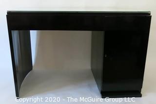 French Art Deco Black Lacquered Desk with Curved Sides & Four Drawers.  Includes non-period "Paperclip" Chair. Desk Measures 47W x 27.5D x 30T 