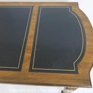 Embossed Leather Topped Fruitwood Writing Desk with three drawers and gilt Decoration, Made in France; 60W x 27D x 30"T