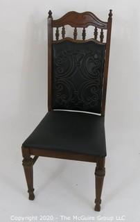 Vintage Straight Back Side Chair with Black Leather Quilted Back & Detailing; 41"T x 17.5" Seat Height x 18" Seat W at front x 16"D