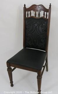 Vintage Straight Back Side Chair with Black Leather Quilted Back & Detailing; 41"T x 17.5" Seat Height x 18" Seat W at front x 16"D